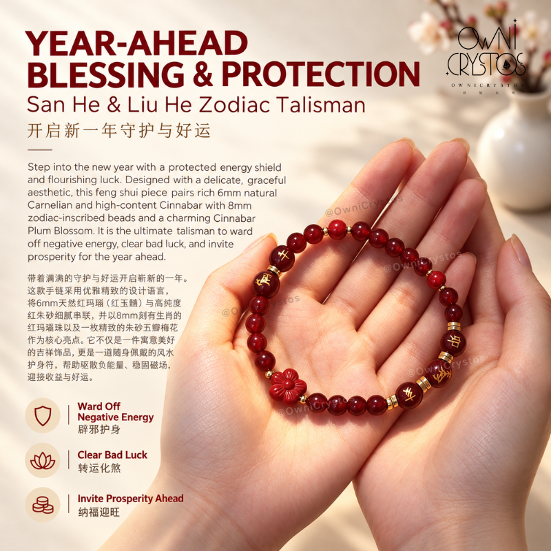 2027 Zodiac Harmony FengShui Natural crystal bracelet gift present Carnelian Cinnabar