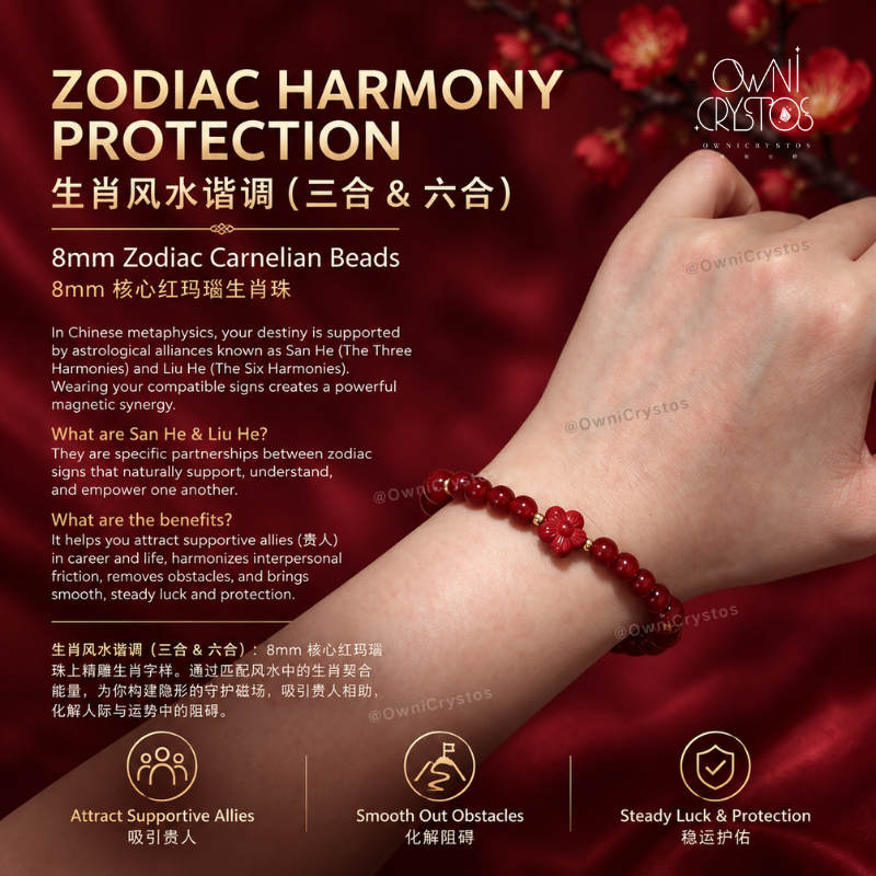 2027 Zodiac Harmony FengShui Natural crystal bracelet gift present Carnelian Cinnabar