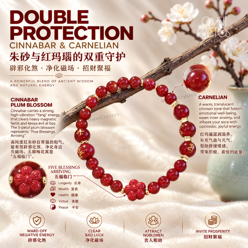 2027 Zodiac Harmony FengShui Natural crystal bracelet gift present Carnelian Cinnabar