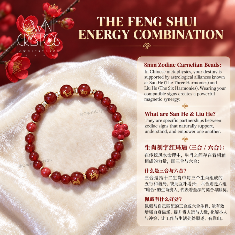 2027 Zodiac Harmony FengShui Natural crystal bracelet gift present Carnelian Cinnabar