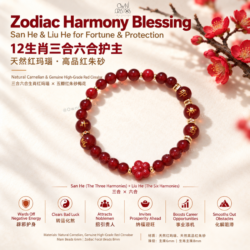 2027 Zodiac Harmony FengShui Natural crystal bracelet gift present Carnelian Cinnabar