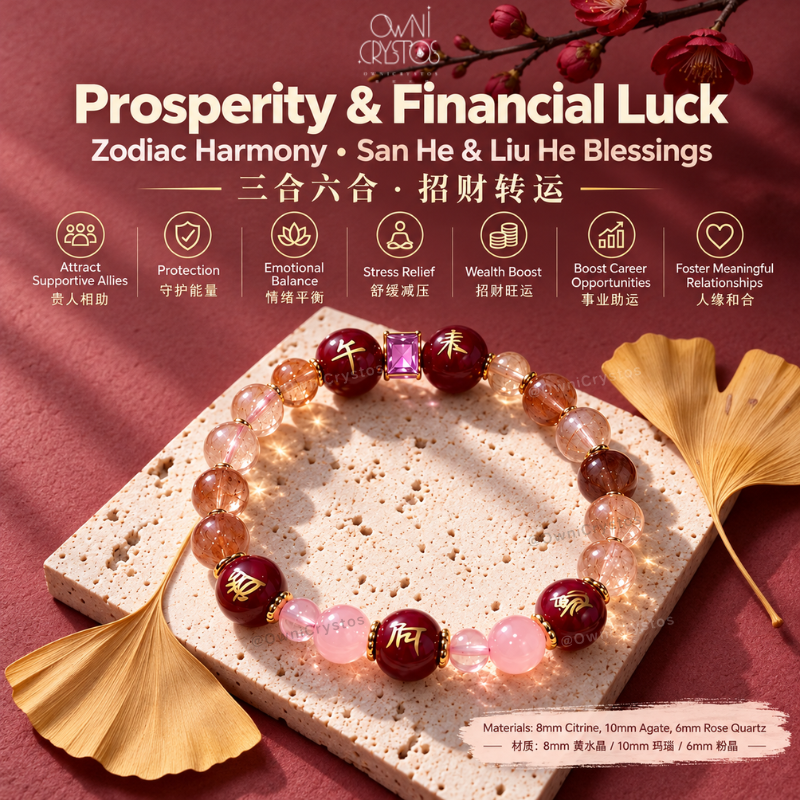 2027 Zodiac FengShui Natural crystal bracelet citrine rose quartz for woman gift cny