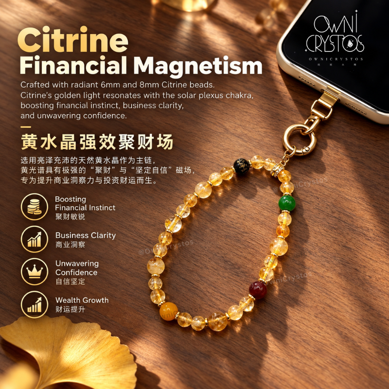2027 Five Gods of Wealth Natural crystal phone strap Citrine Agate gift present CNY