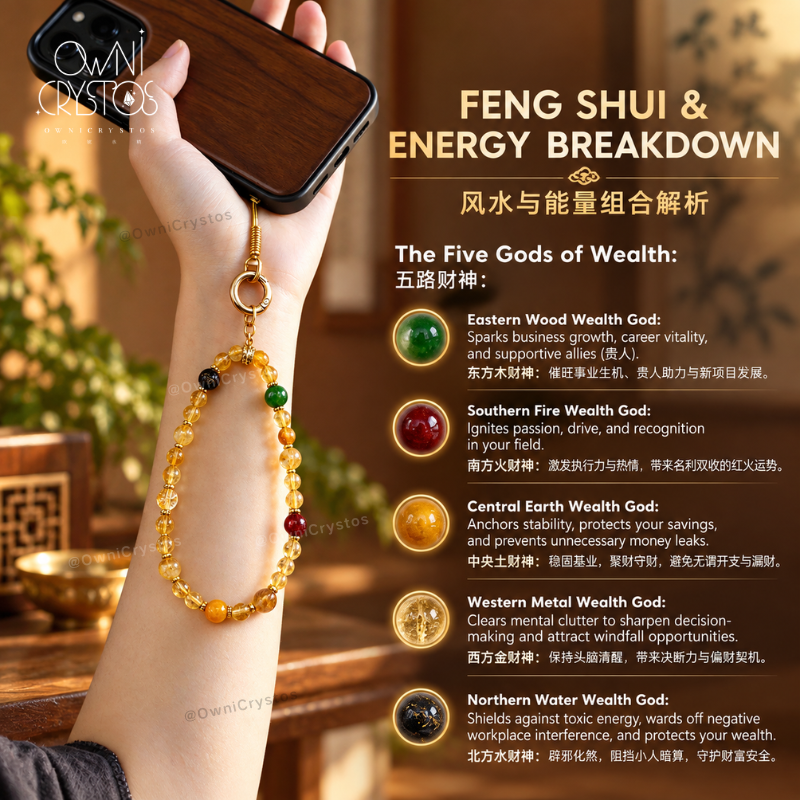 2027 Five Gods of Wealth Natural crystal phone strap Citrine Agate gift present CNY