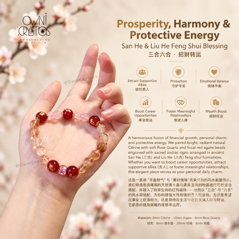 2027 Zodiac FengShui Natural crystal bracelet citrine rose quartz for woman gift cny