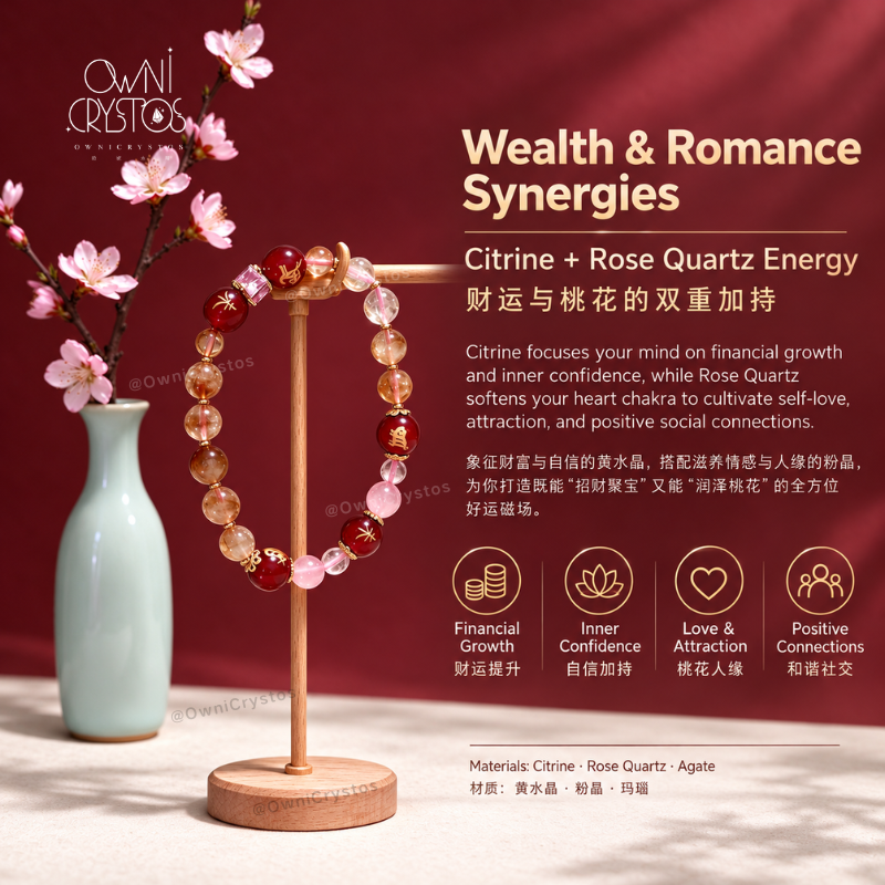 2027 Zodiac FengShui Natural crystal bracelet citrine rose quartz for woman gift cny