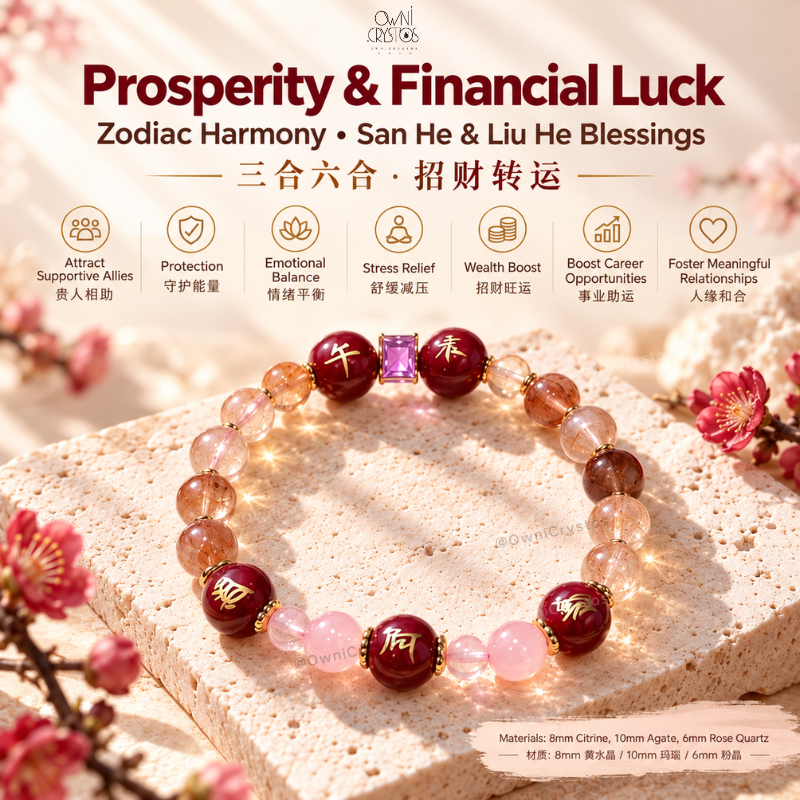 2027 Zodiac FengShui Natural crystal bracelet citrine rose quartz for woman gift cny