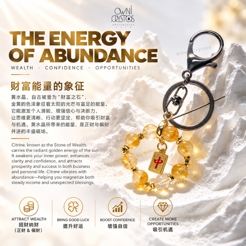 Fortune Wealth Boost Citrine Natural crystal keychain bag charm unisex