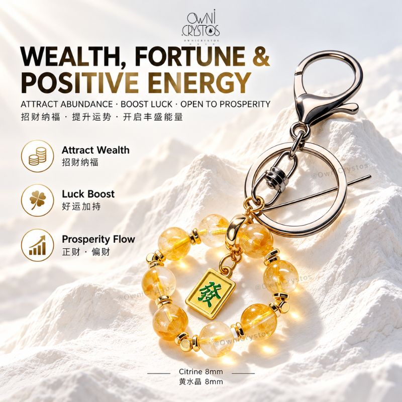 Fortune Wealth Boost Citrine Natural crystal keychain bag charm unisex