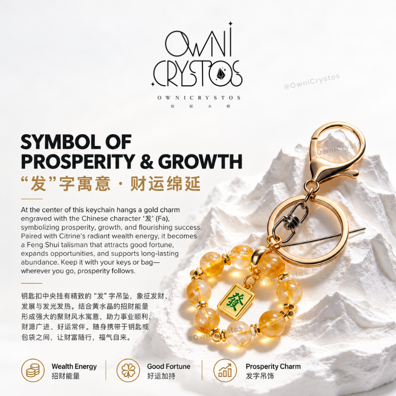 Fortune Wealth Boost Citrine Natural crystal keychain bag charm unisex