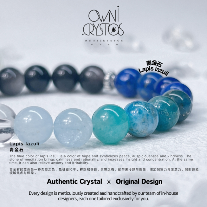 Protection Wisdom Gradient obsidian aquamarine lapis lazuli natural crystal bracelet unisex