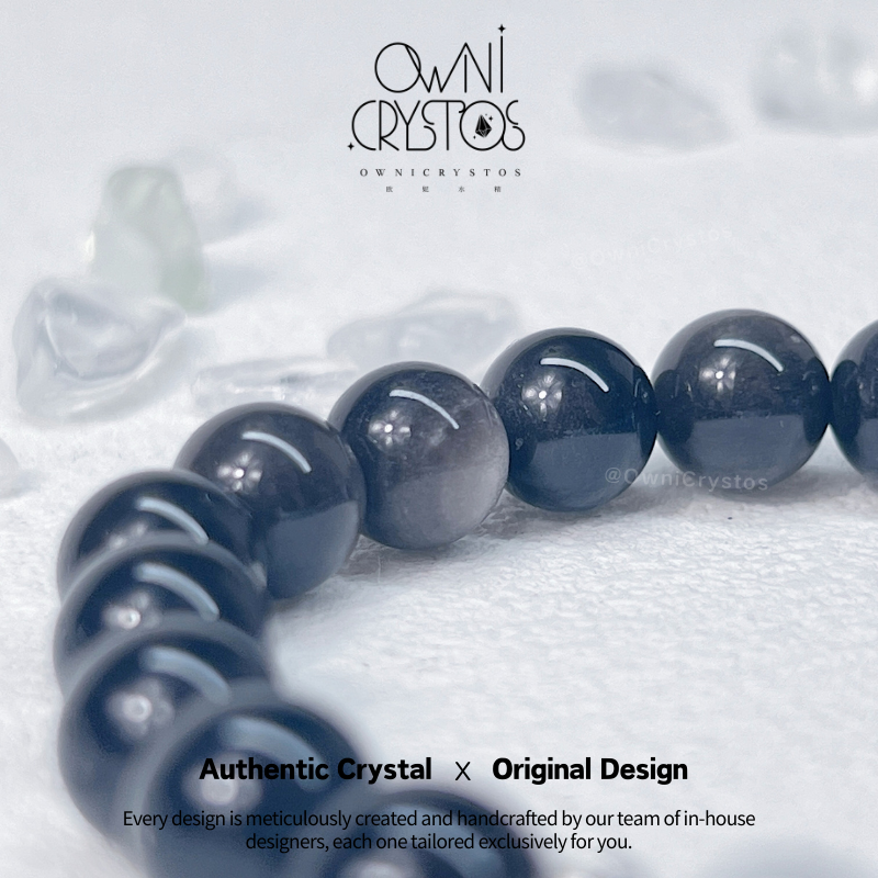 Protection Wisdom Gradient obsidian aquamarine lapis lazuli natural crystal bracelet unisex