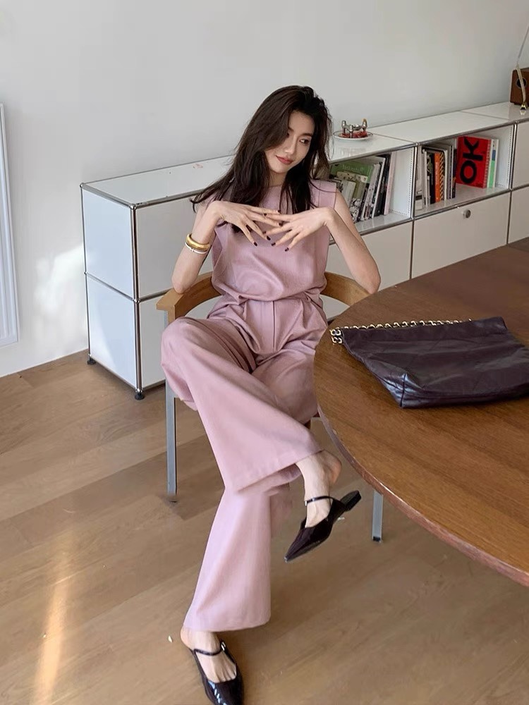 Silky Smart Casual Sleeves Top & Long Pants Set (2 Colours)