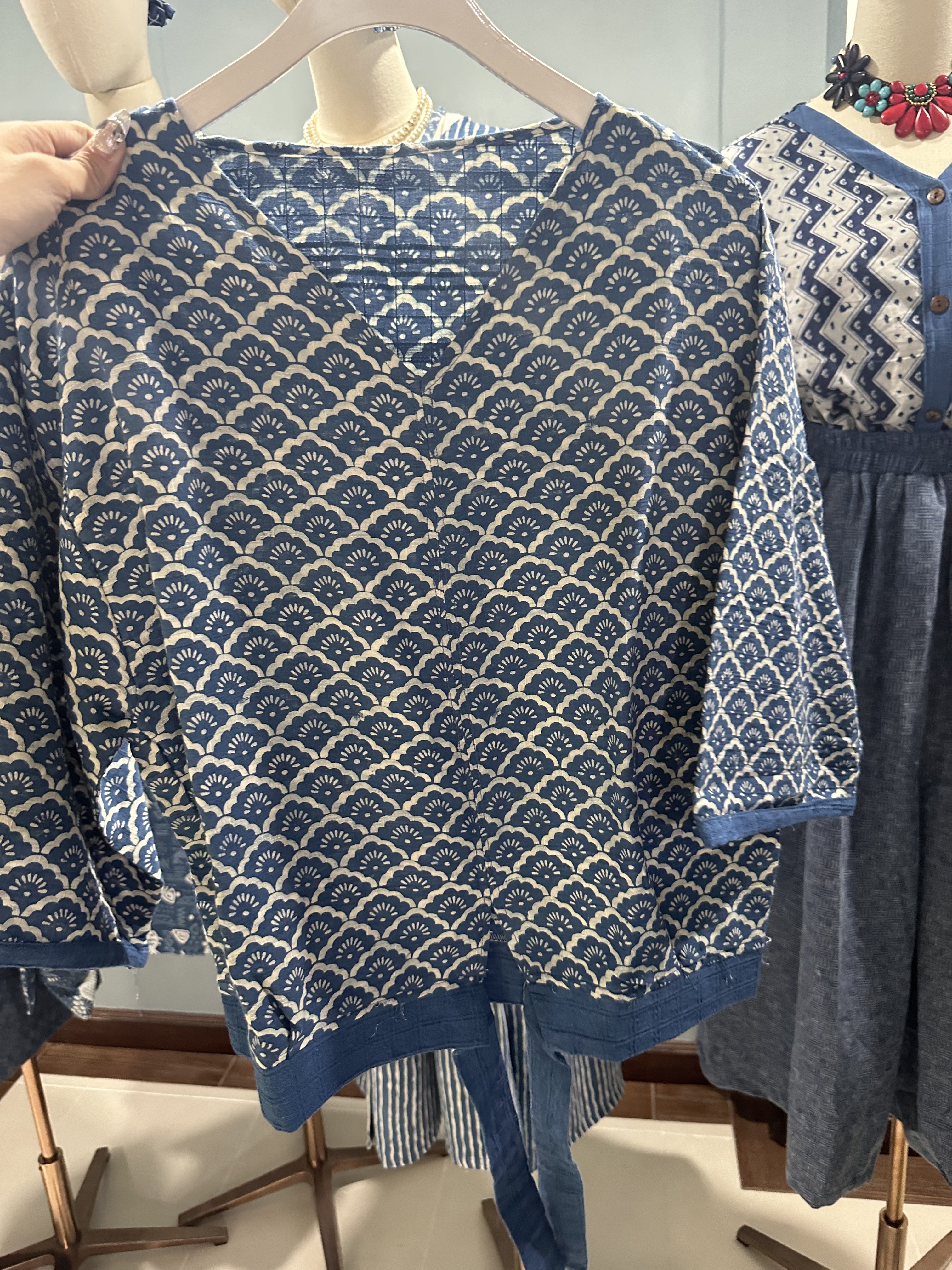 Indigo V Neck Tie Waist Top