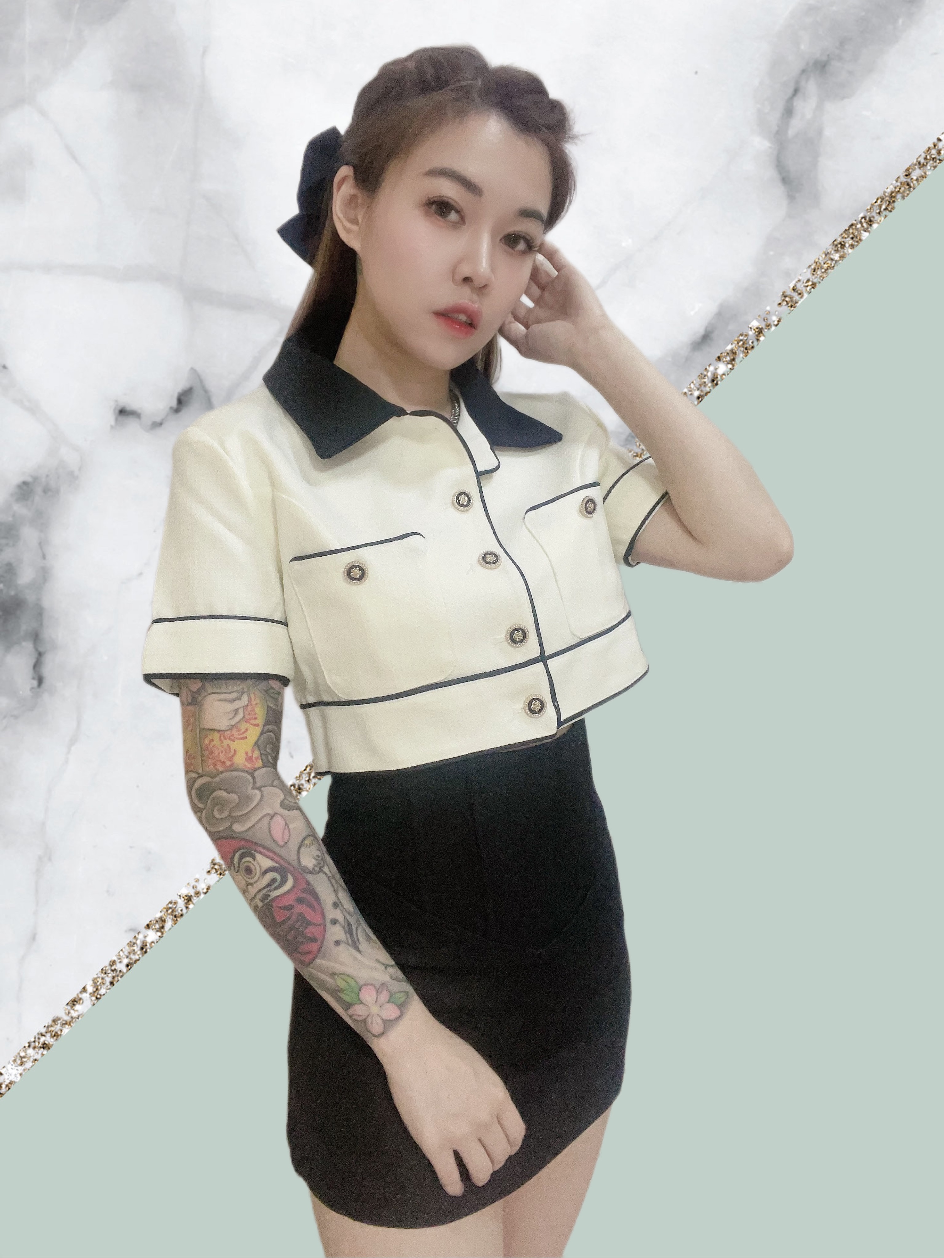 2 Piece Chic Socialite Short-sleeved + High Waist Skirt