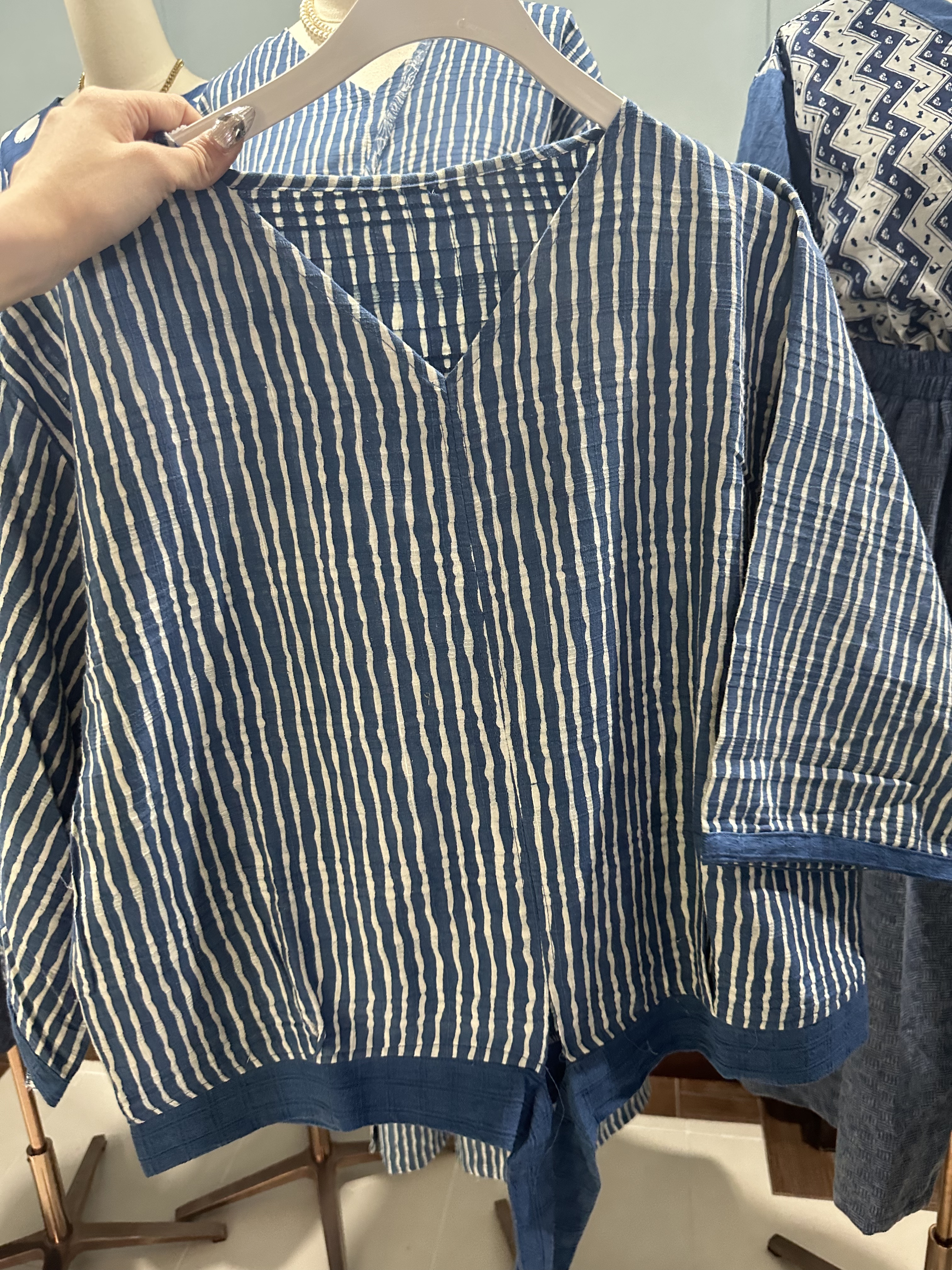 Indigo V Neck Tie Waist Top