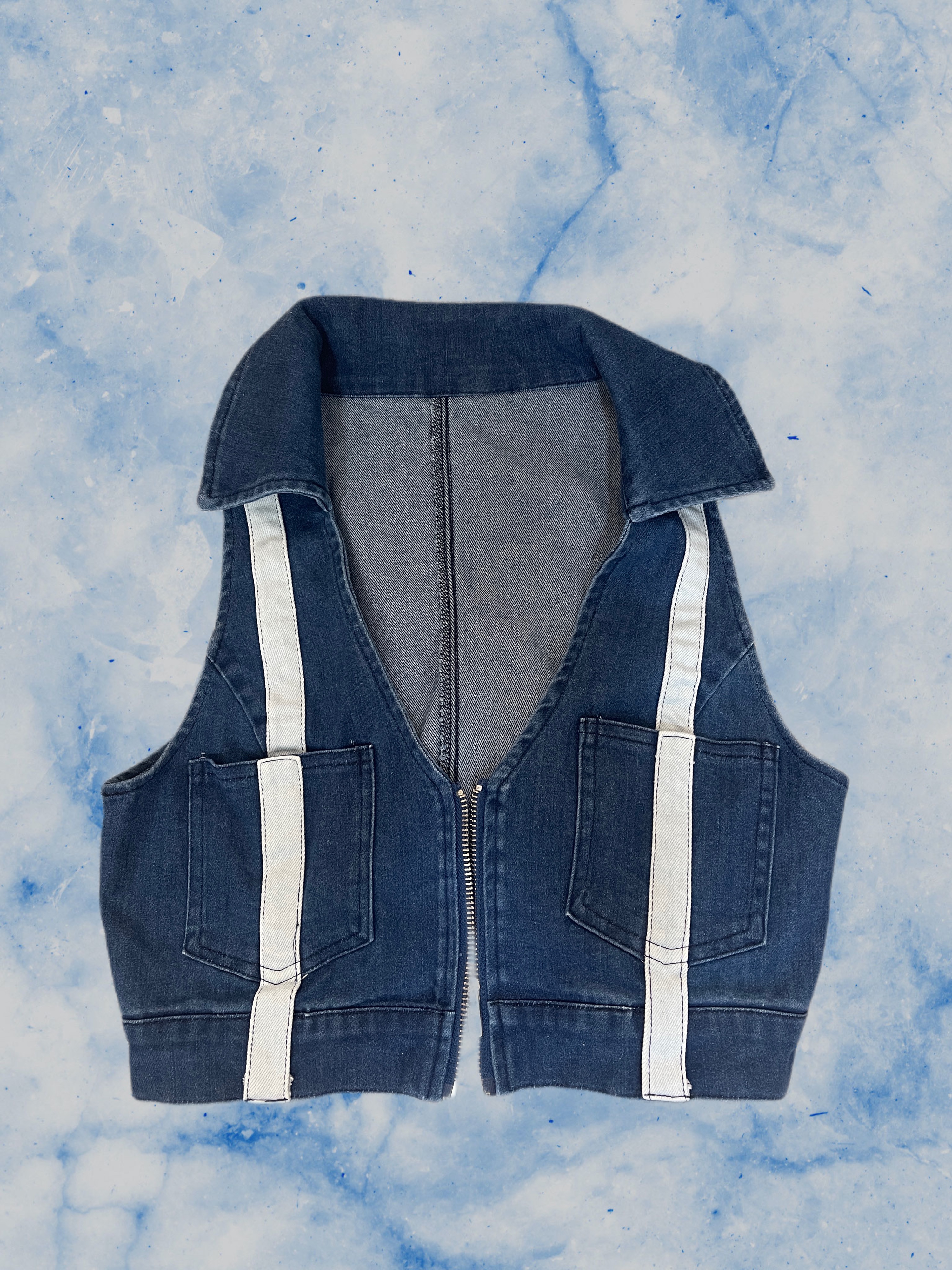 Zipped Up Collar Denim Vest