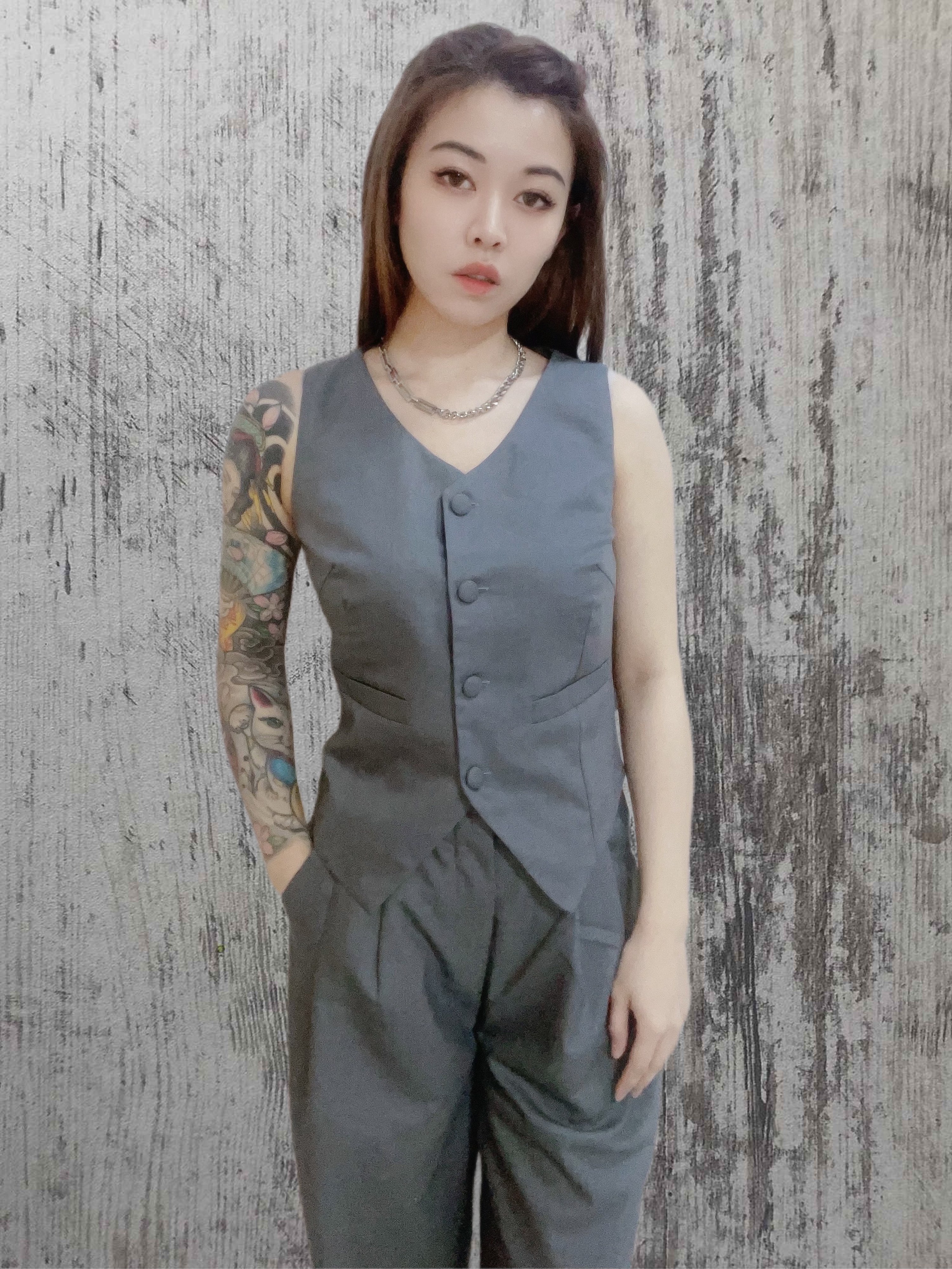 2 Piece Grey V Neck Vest + Pants