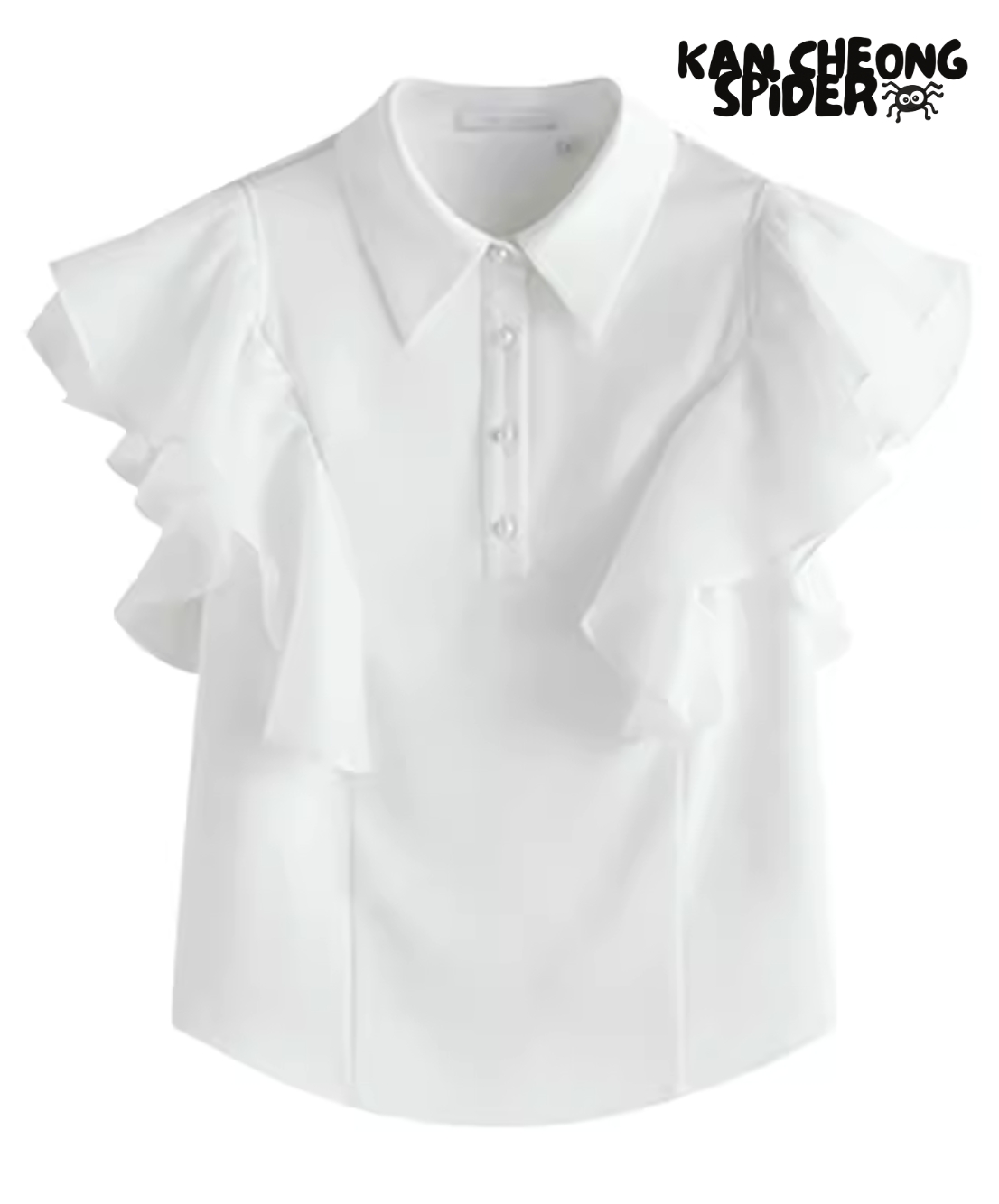 Korean Frill Sleeve Button Pearl Button Top & Skirt Set