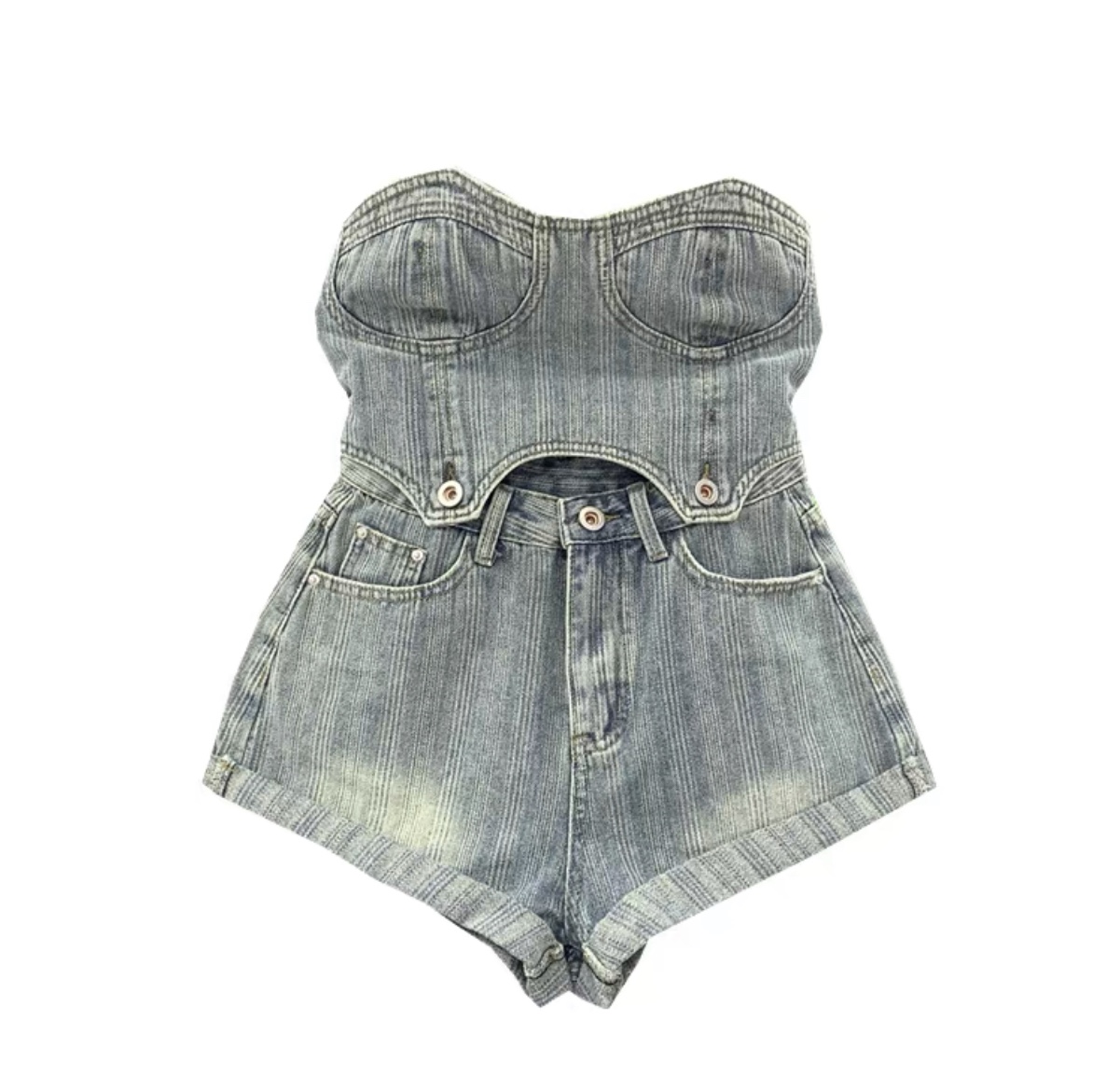 Button Up 2 Piece Denim Romper