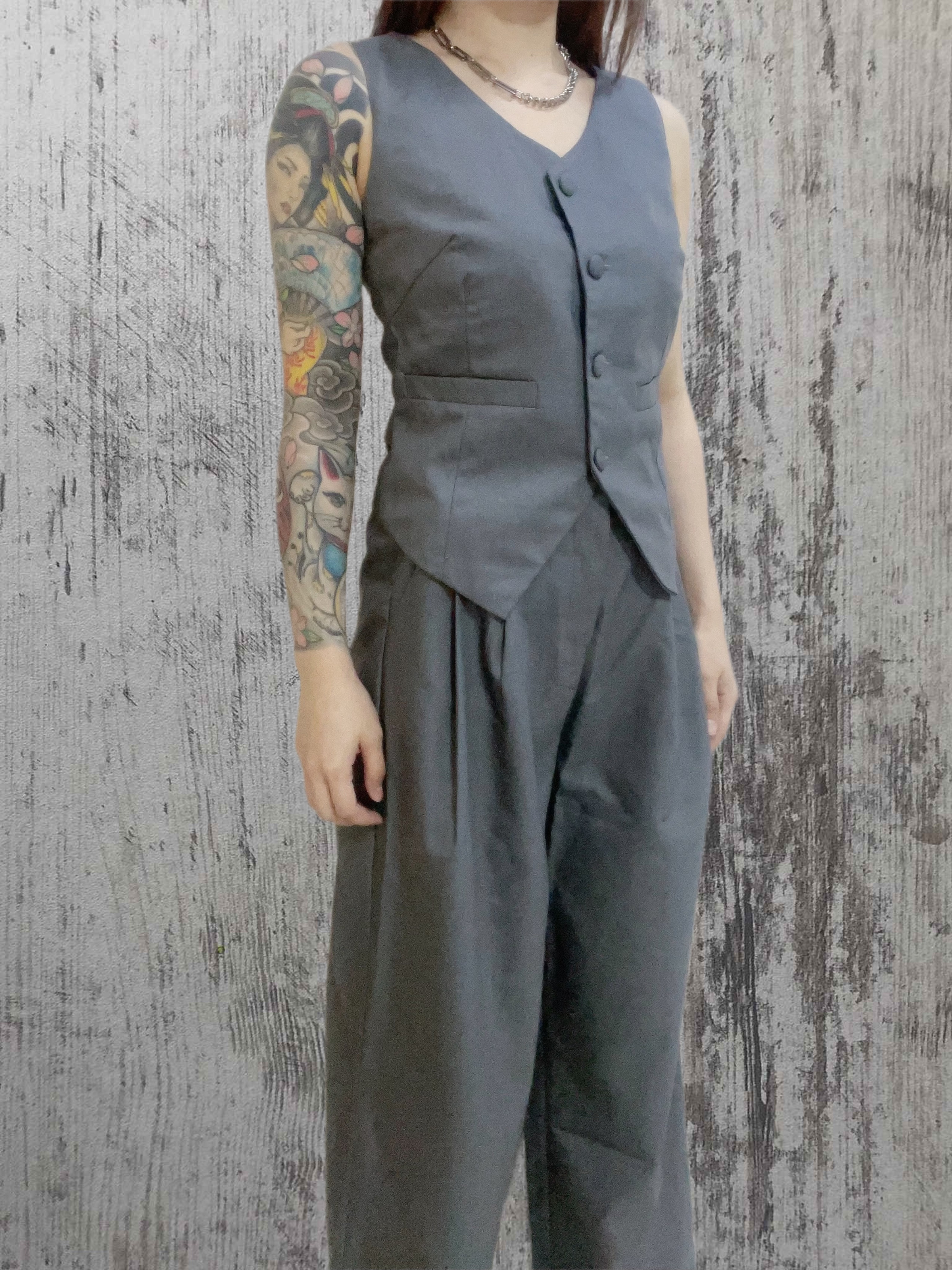 2 Piece Grey V Neck Vest + Pants