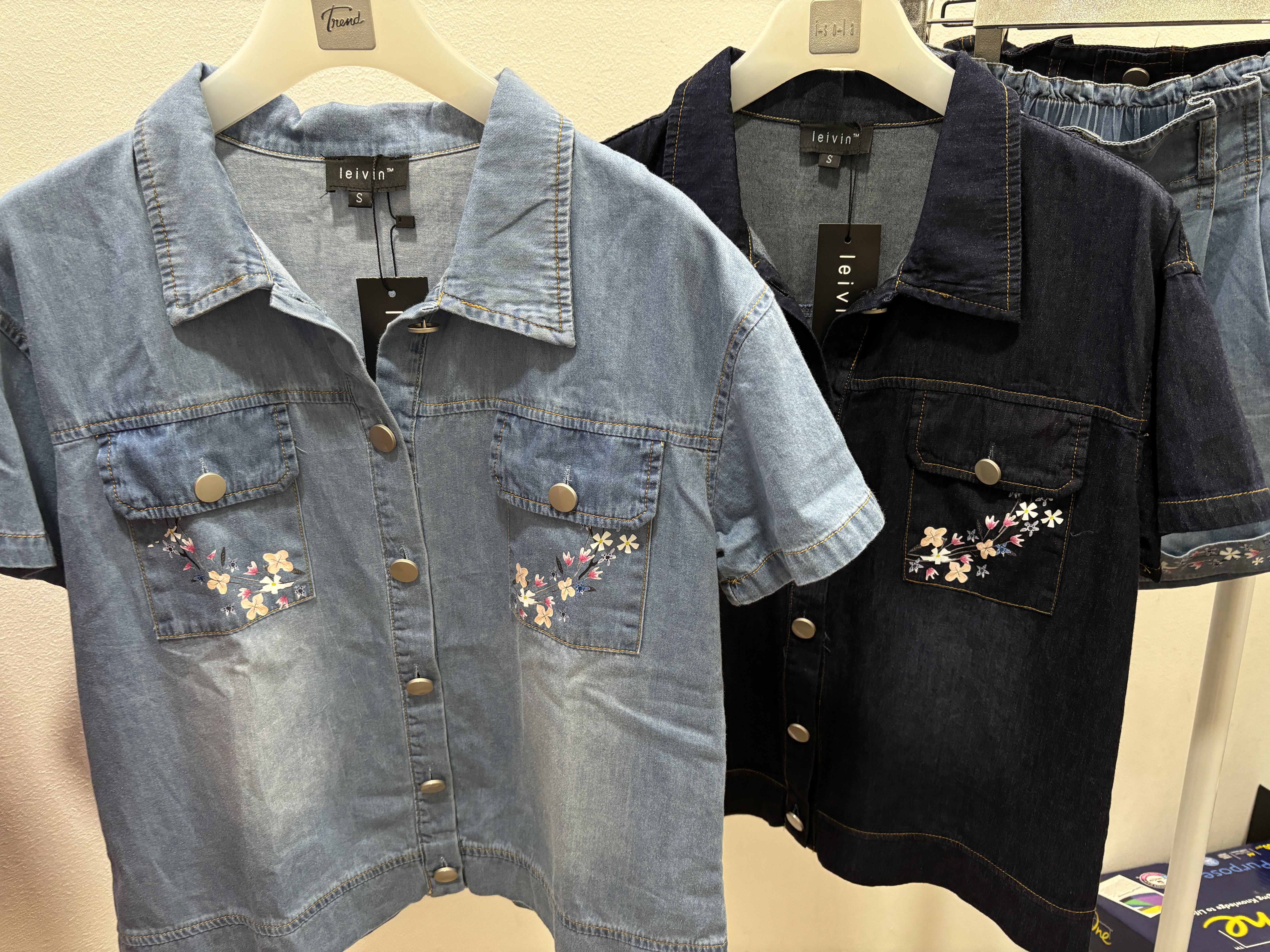 Denim Cute Flora Pocket Top