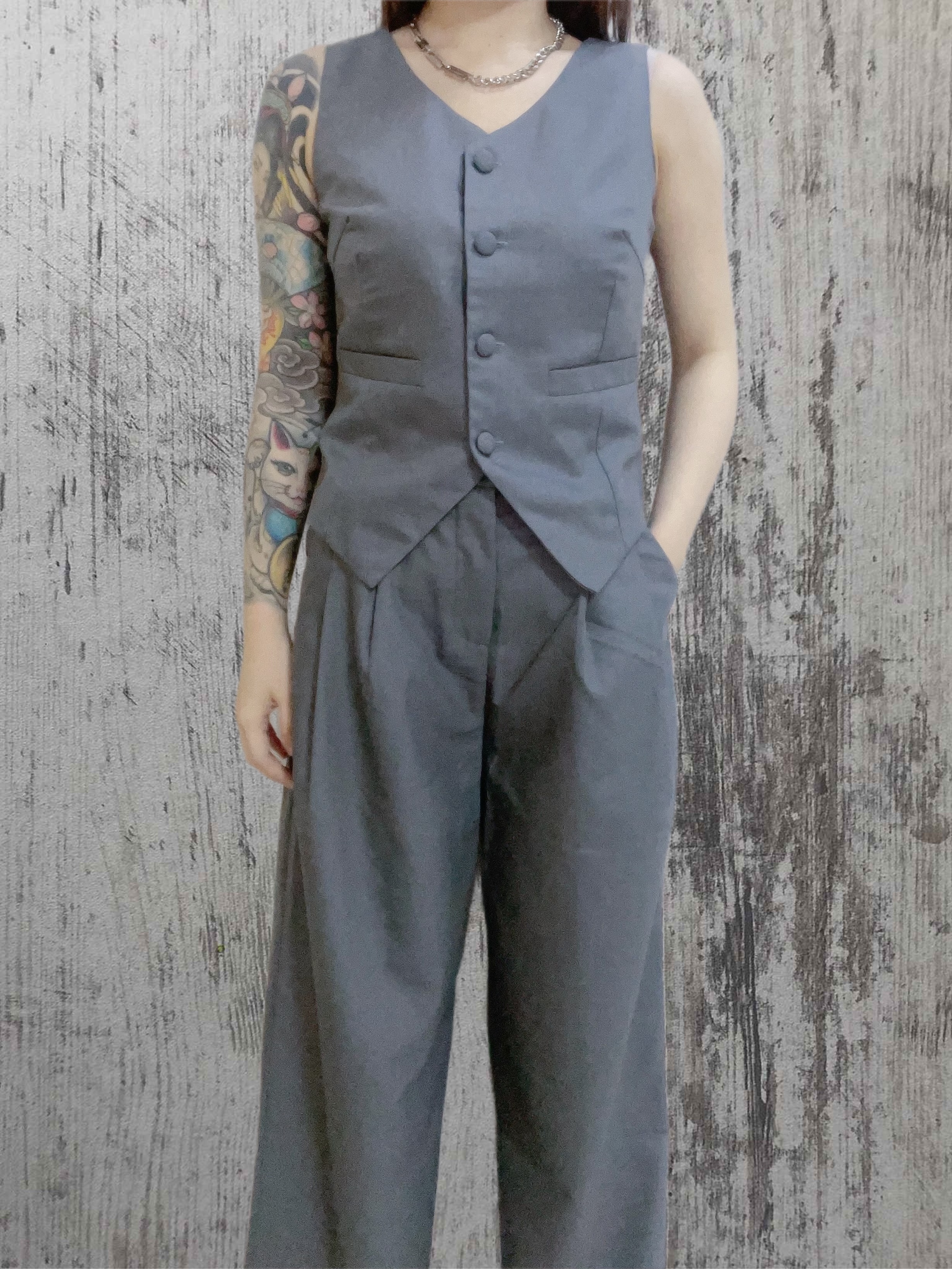 2 Piece Grey V Neck Vest + Pants