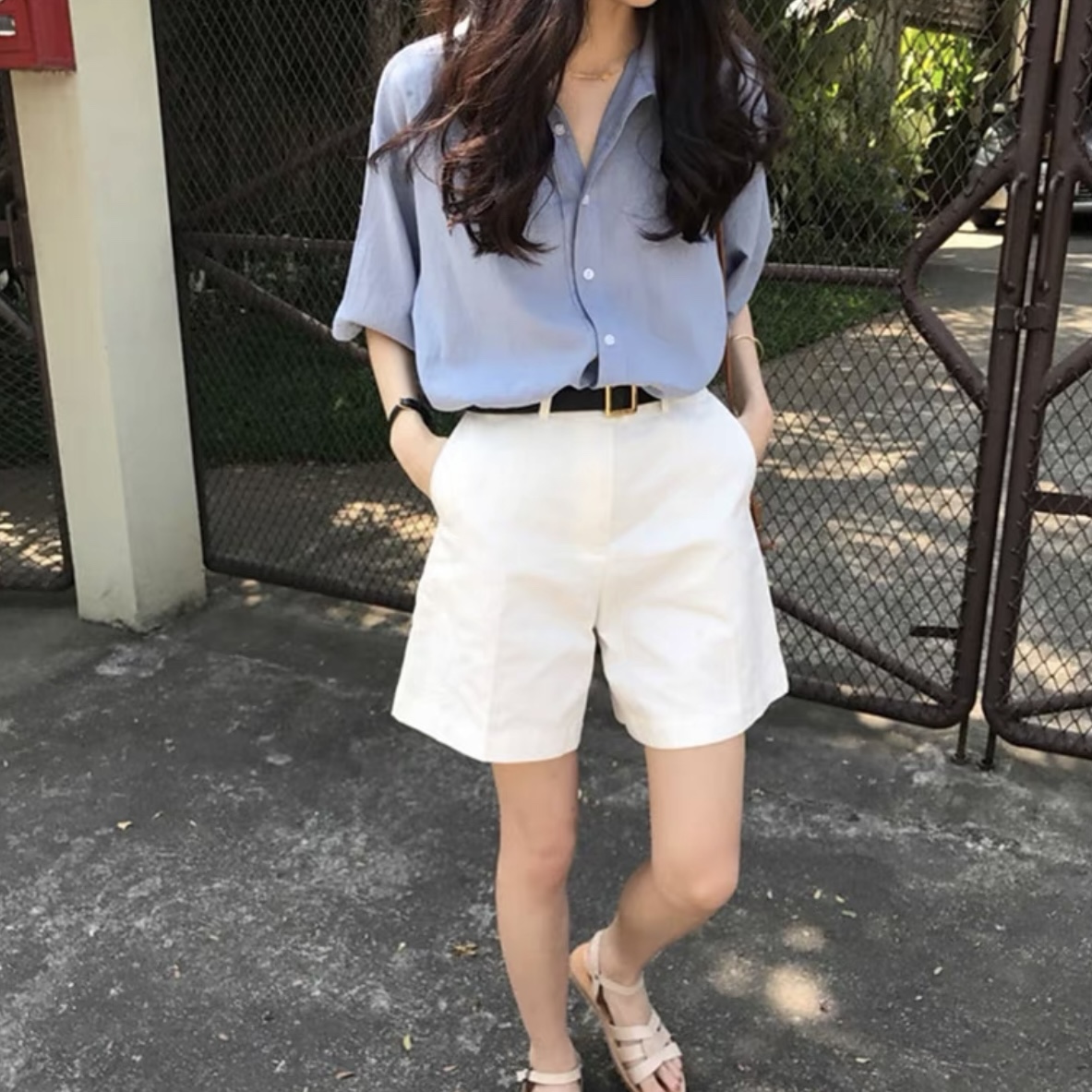 Korean Smart Casual Button Up Tee & Shorts Set