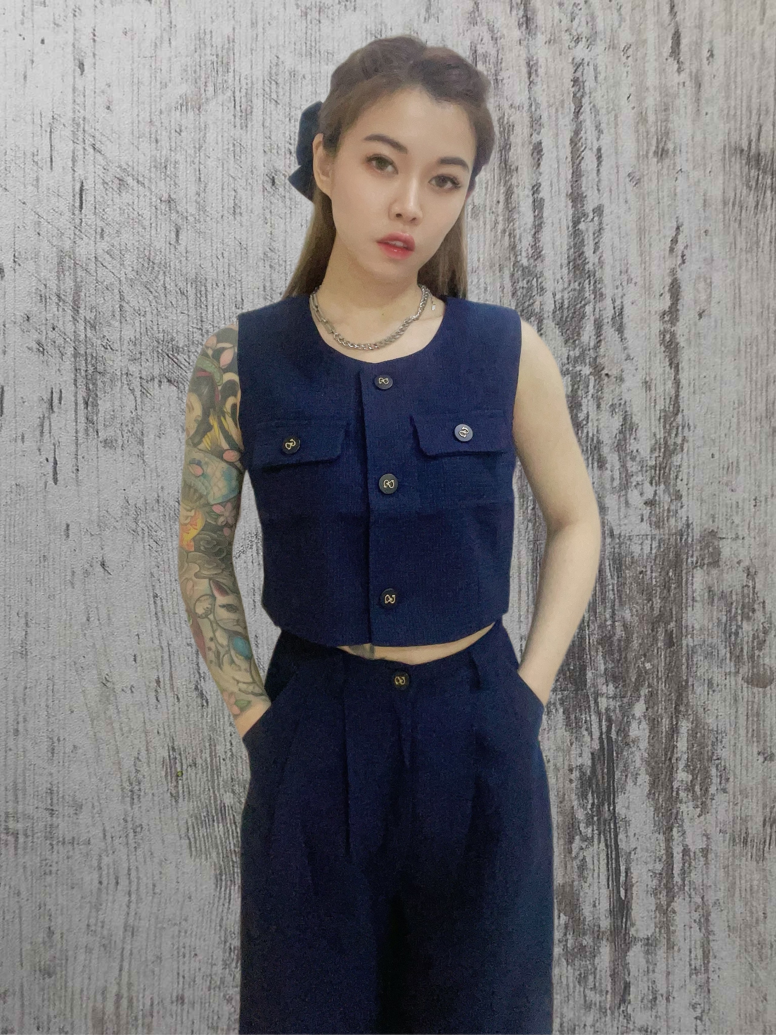 2 Piece French Vest + Wide Leg Trouser