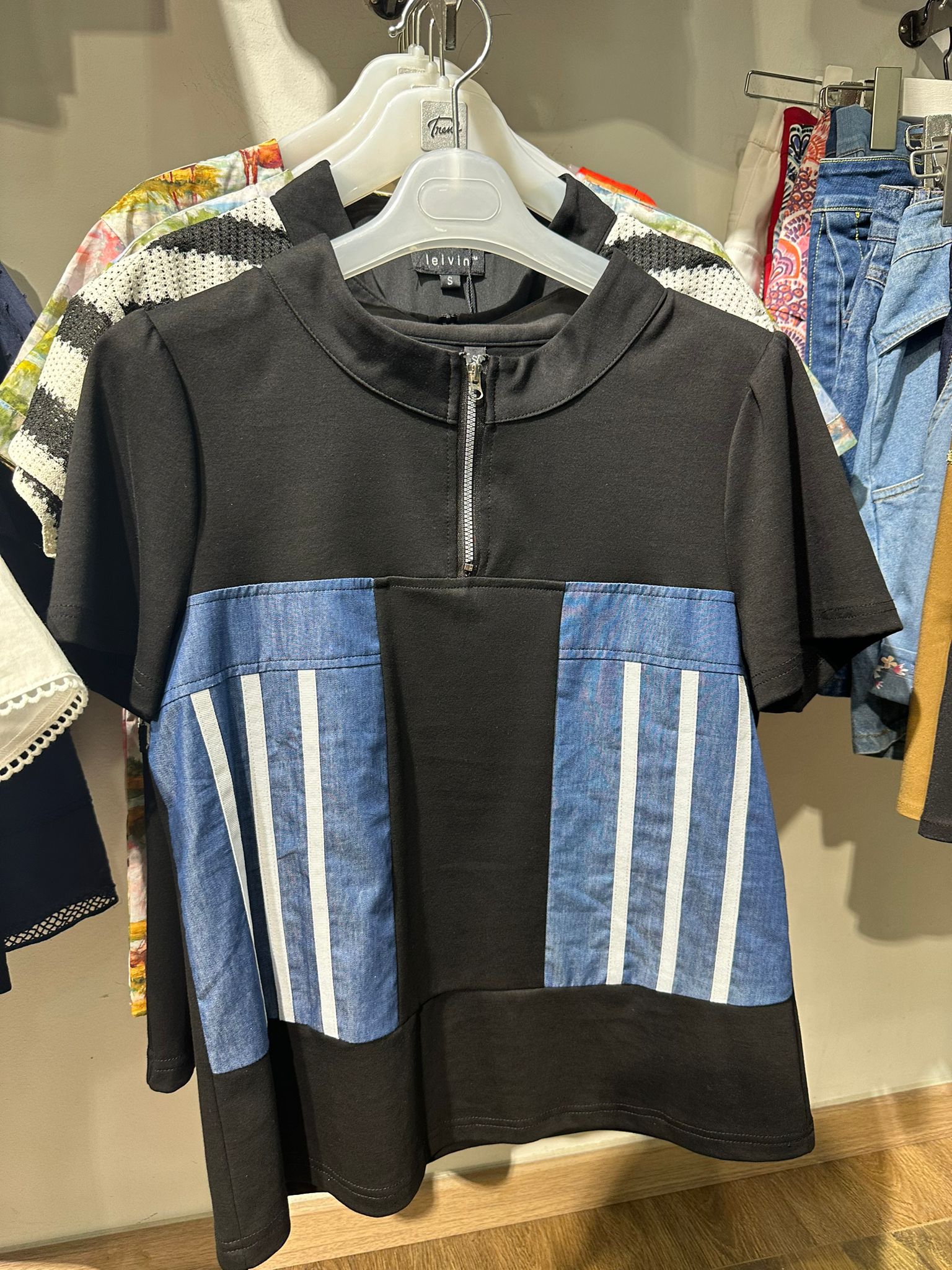 TL Zipped Stripe Denim Top