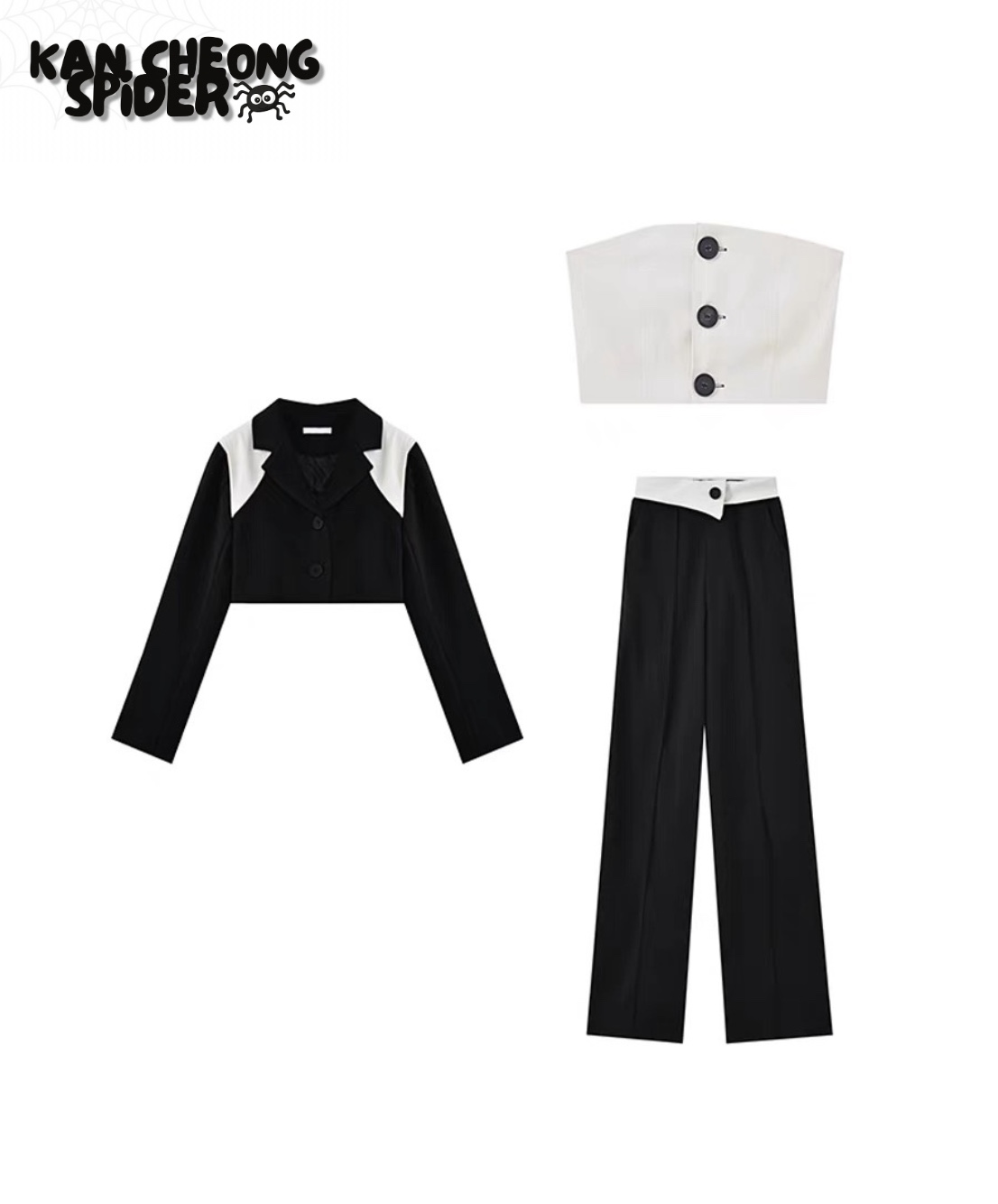 Tube, Jacket & Long Pants Three-Piece Set