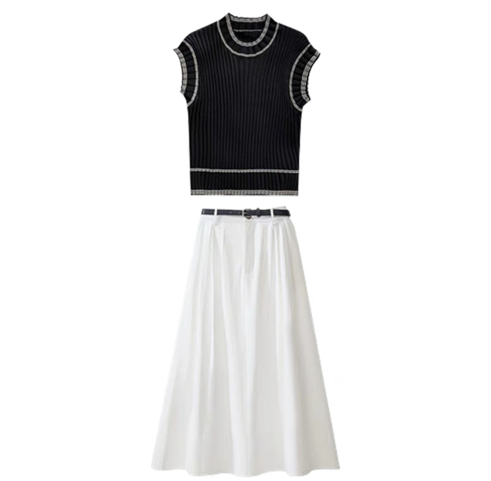 Knitted Tank Top + White Long Dress Set