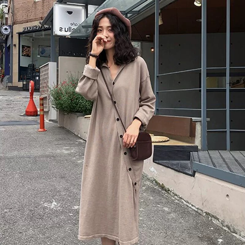 Button Long Sleeves Dress