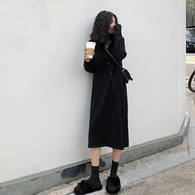 Button Long Sleeves Dress