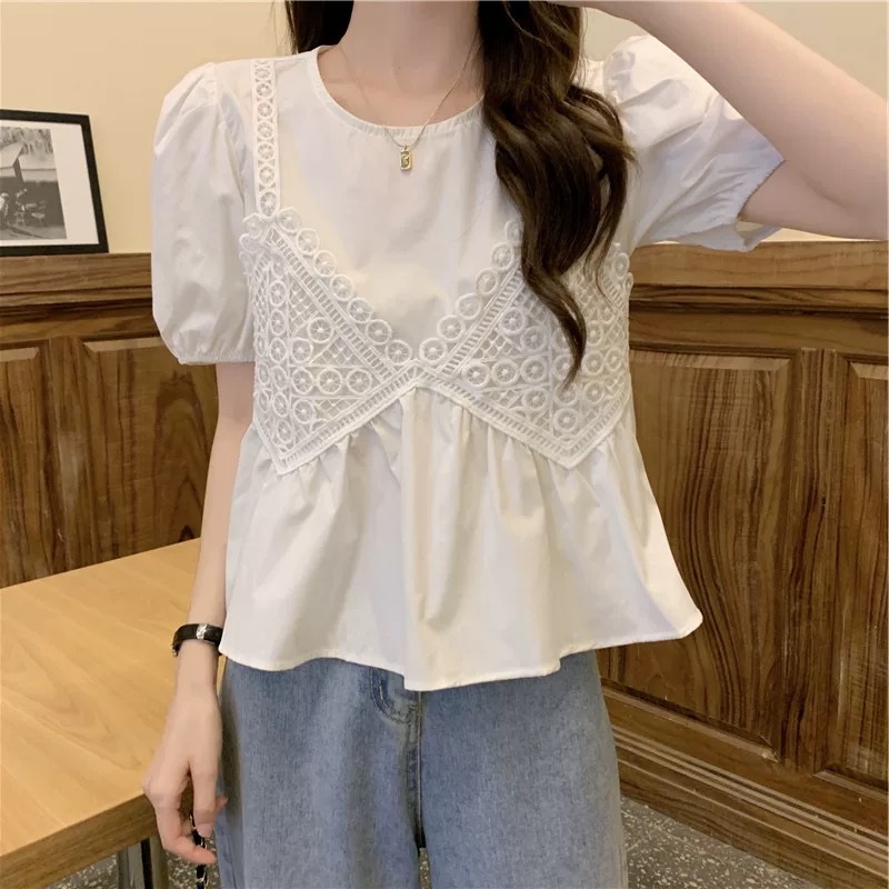 Doll Sleeves Lace Top (Blue/White)