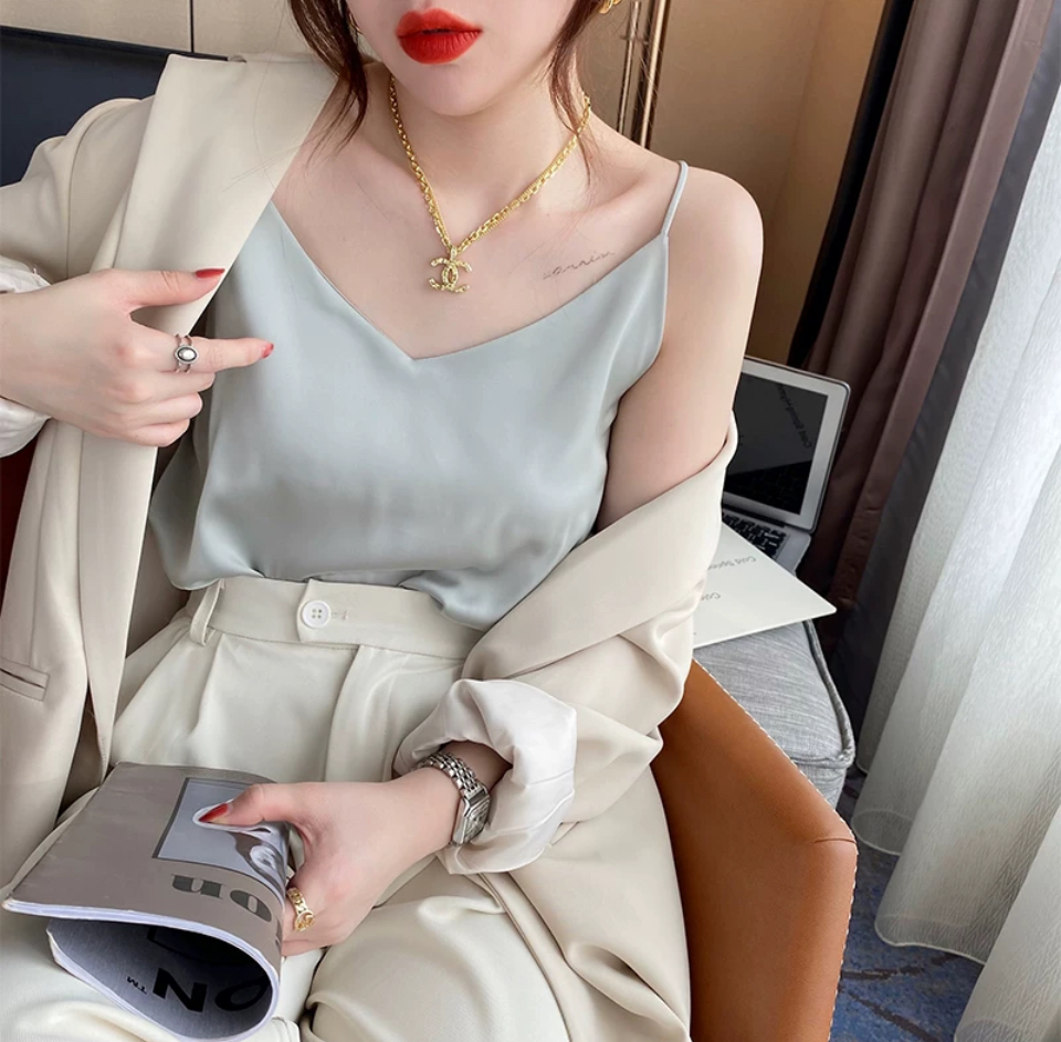 Satin Silk V Sleeveless Top