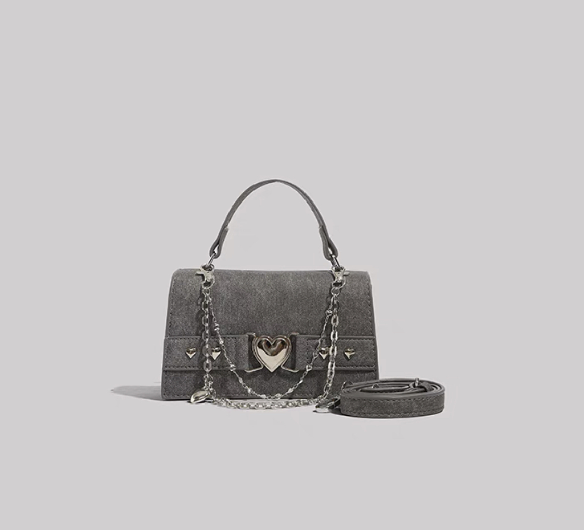 Denim Blue Heart With Chains Handbag