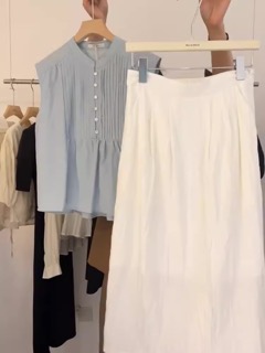 Korean Sleeveless Pleated Top & Skirt Set