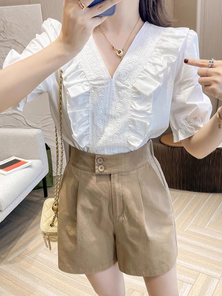 Korean Puffy Sleeves Boho Top & Shorts Set