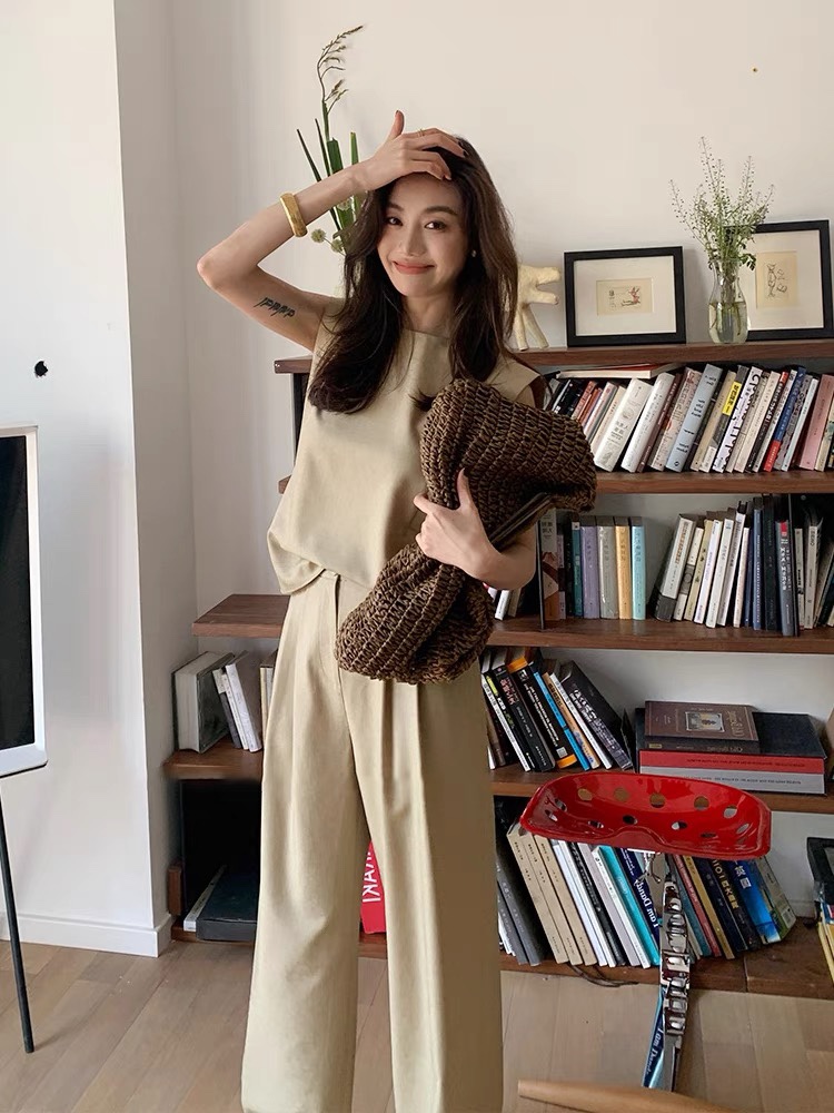 Silky Smart Casual Sleeves Top & Long Pants Set (2 Colours)