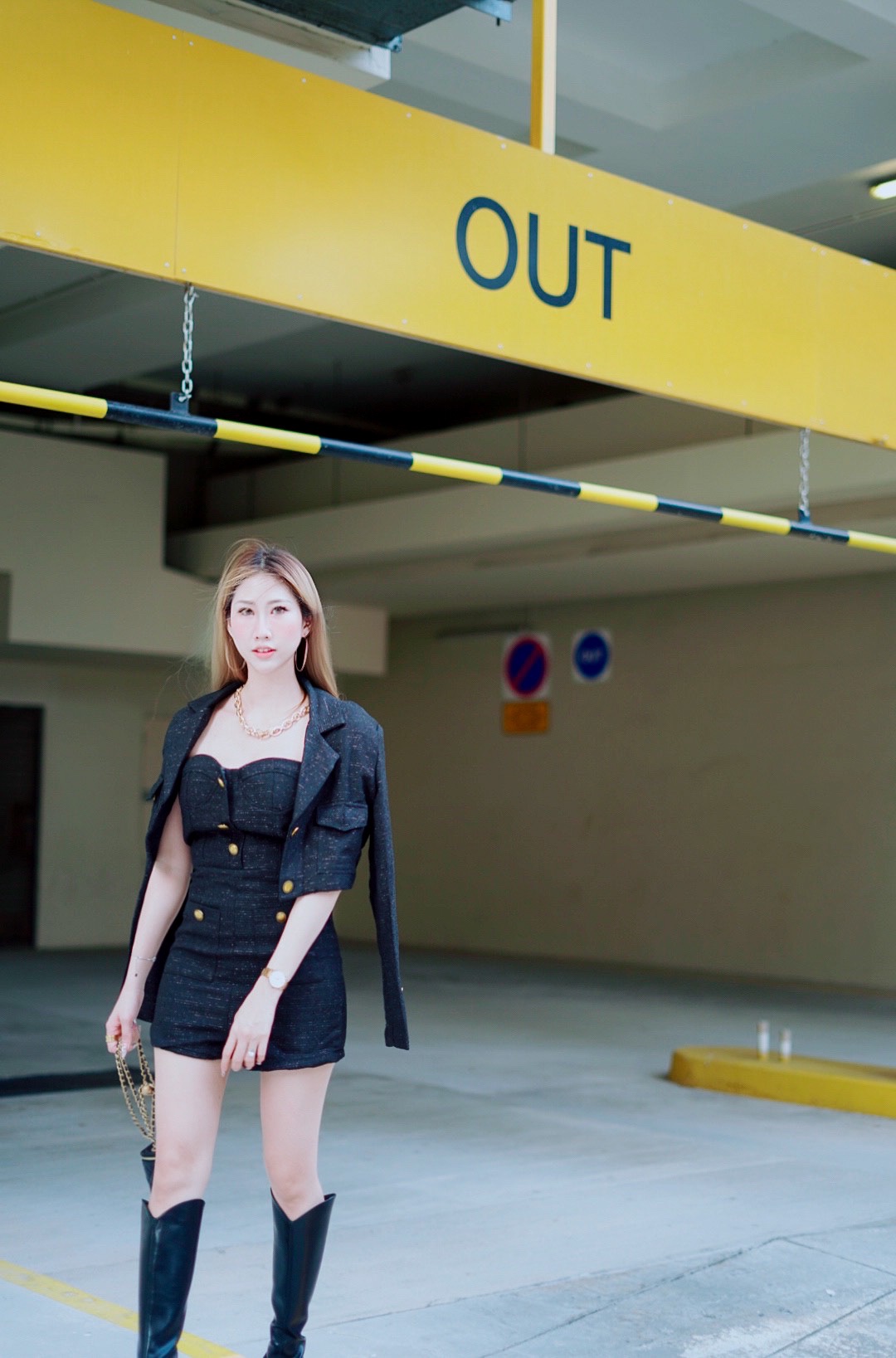 Tweed Romper & Jacket with Gold Buttons Set