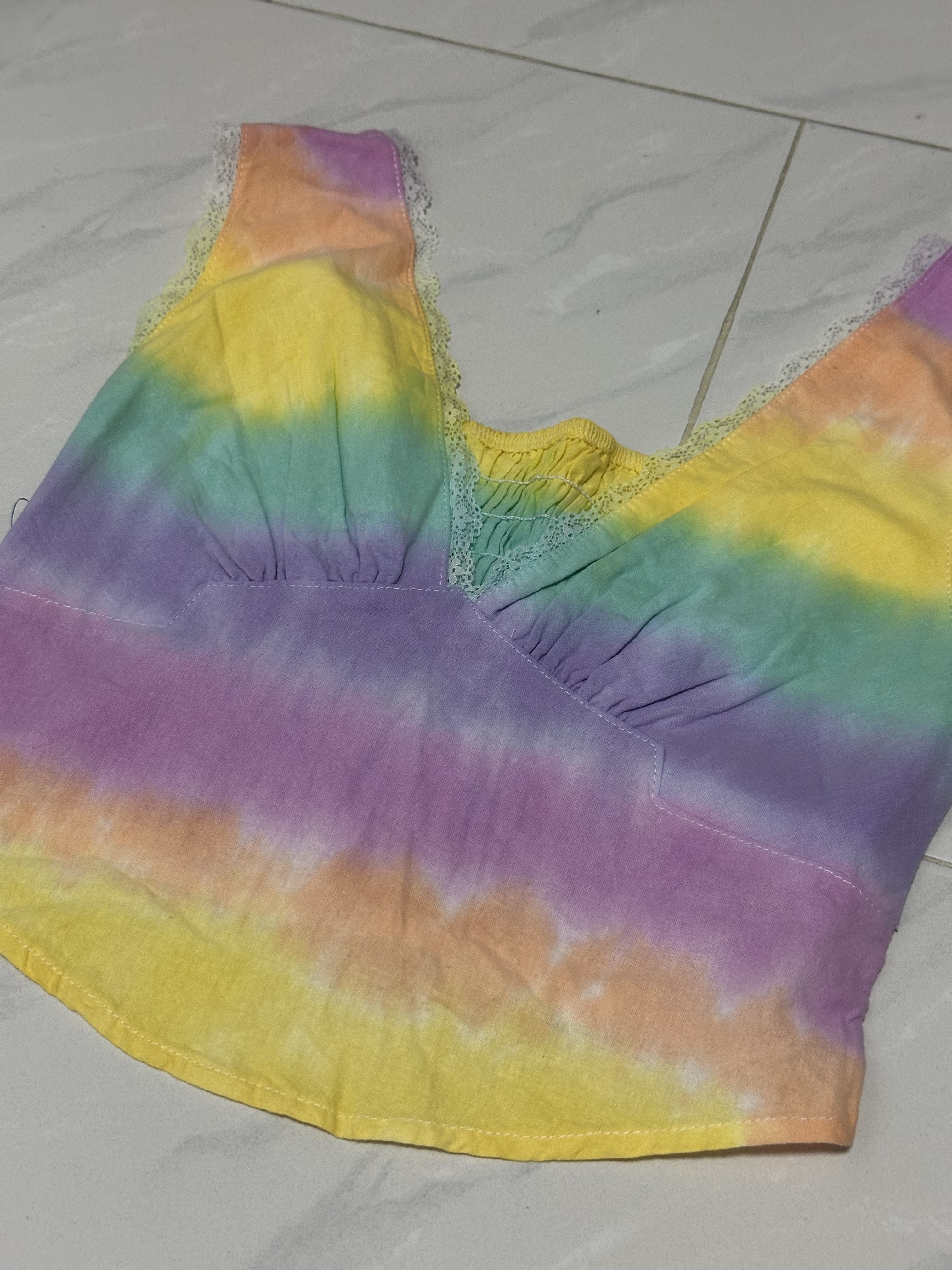 Rainbow Lace Tiedye Crop Top