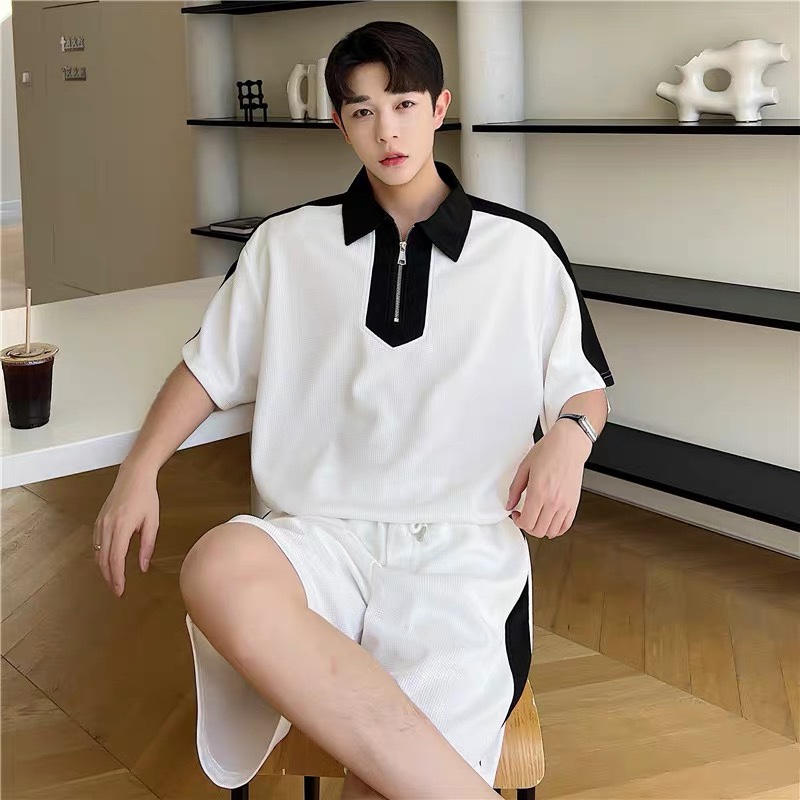 *MENS* Casual Laid Back Zip Up Polo Top & Set (2 Colours)