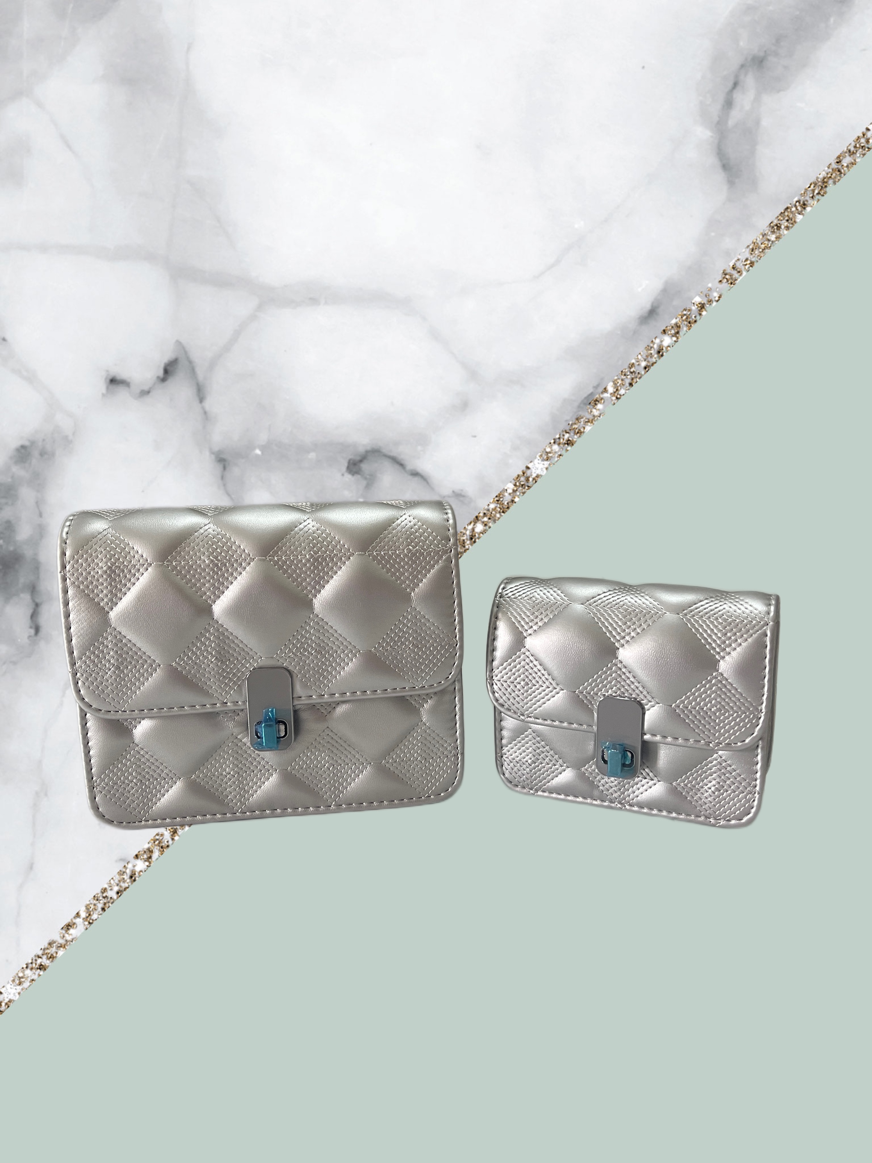 Silver Quilted Clasp Bag (2 Sizes)