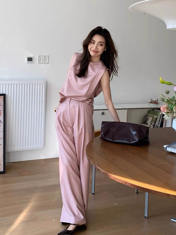 Silky Smart Casual Sleeves Top & Long Pants Set (2 Colours)