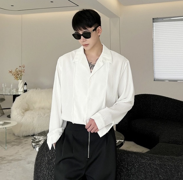 *MENS* Long Sleeved Oversized Pleated Top (2 Colours)