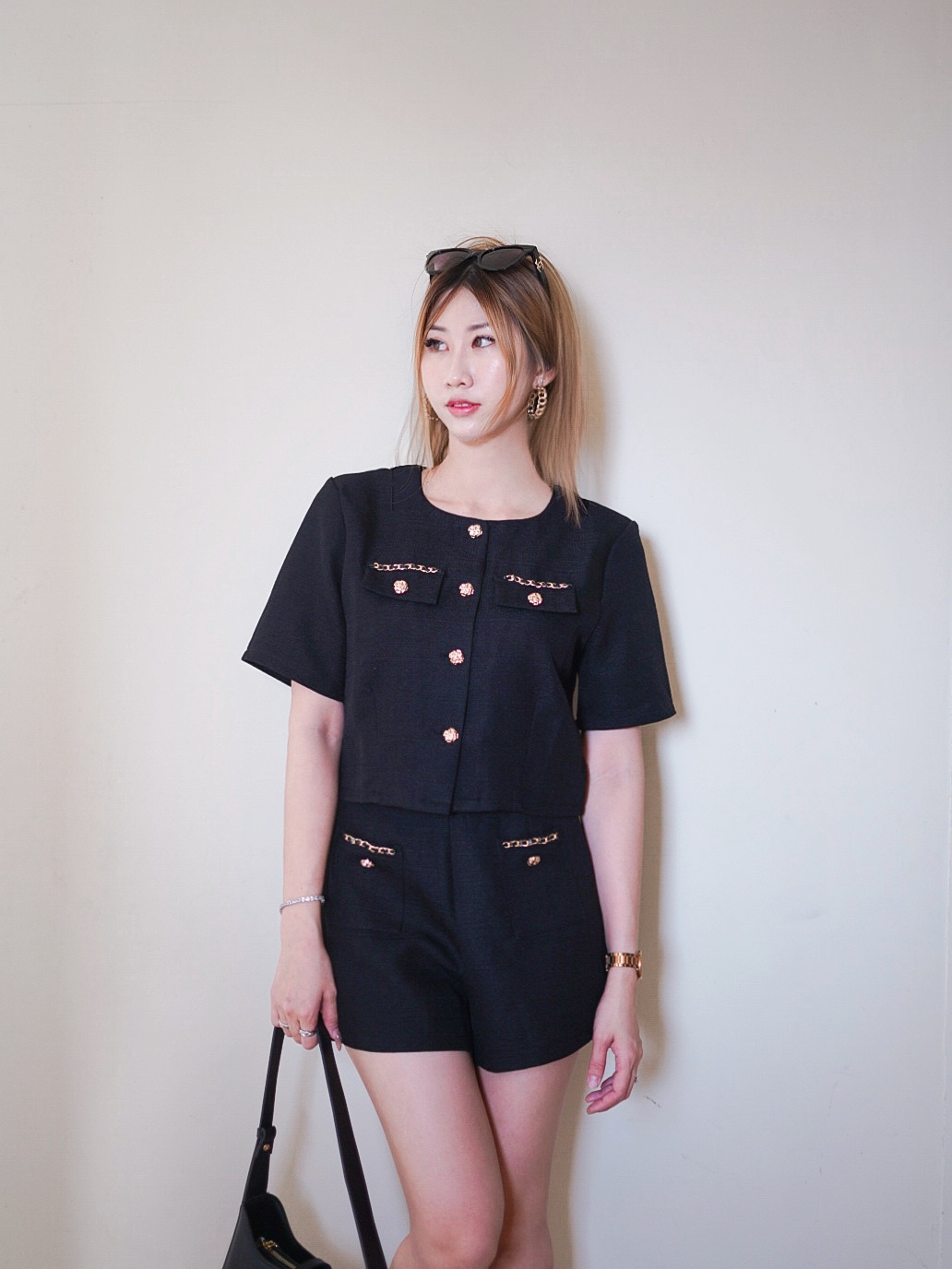 Tweed Classy Chain Top & Shorts Set (2 Colours)