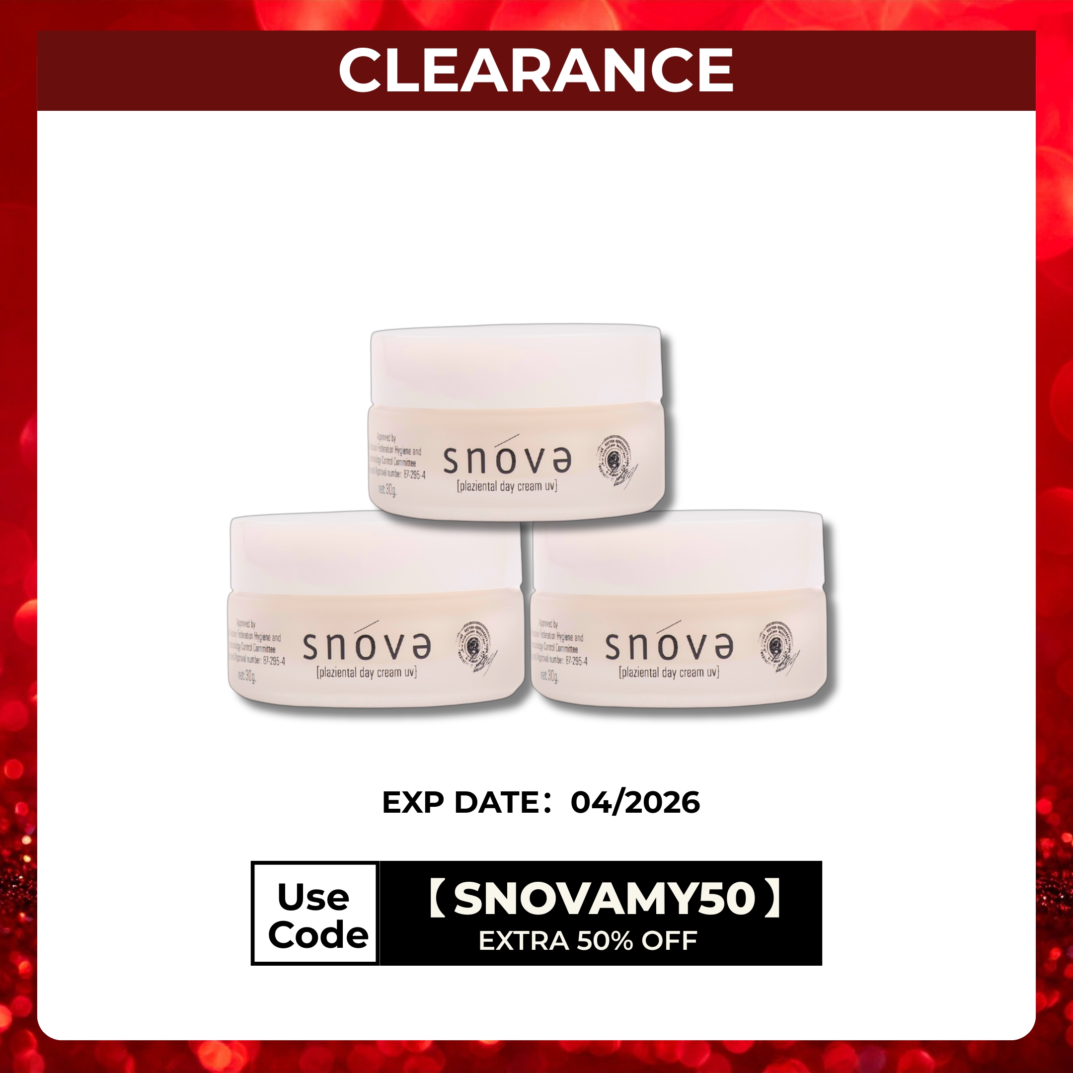 【最优惠】SNOVA 胎盘日间防晒护肤乳霜UV ×3