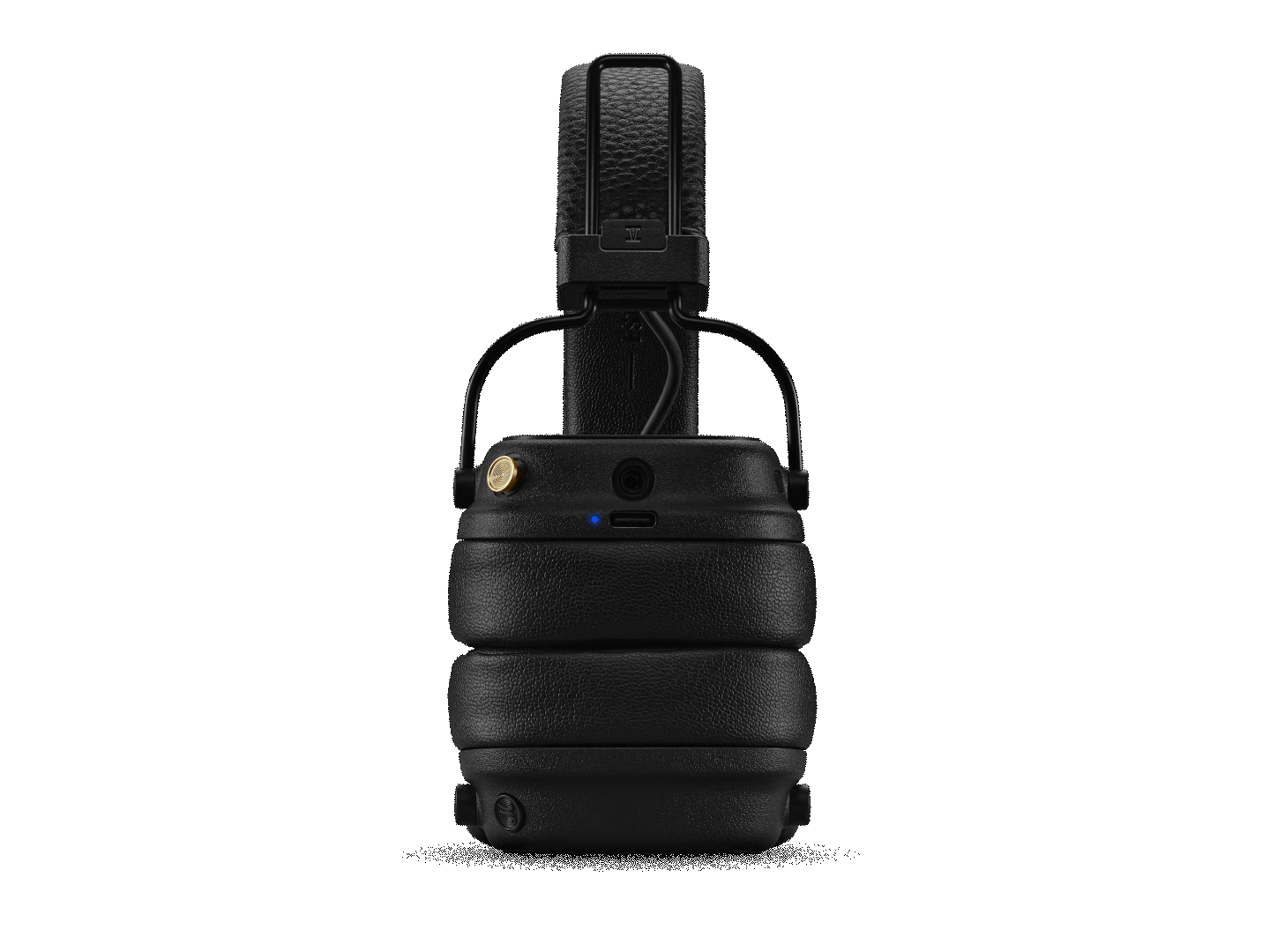 Front image of folded Major V Black Marshall on-ear headphones.