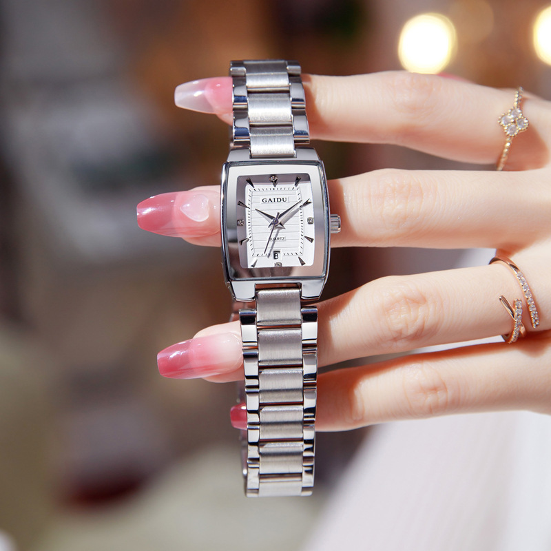 Vintage Lady Wristwatch Silver Steel Elegant Quartz Handwatch